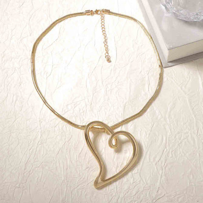 Simple and fashionable rope style metal chain alloy hollow heart pendant necklace versatile casual women's style