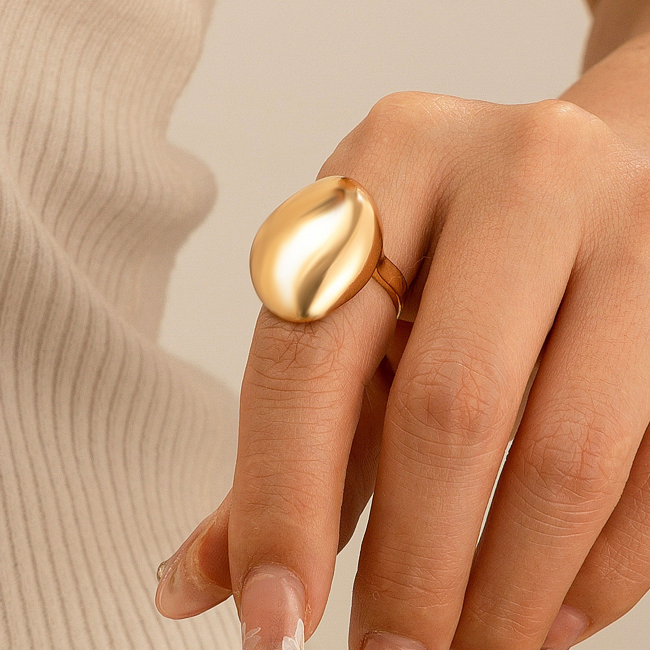 Baroque Round Irregular Curved Ring Ring Smooth Plain Ring Female Ring