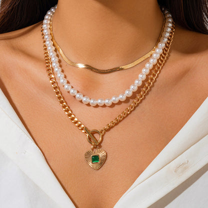 French teardrop shaped pearl pendant collarbone chain, fashionable irregular multi-layer alloy necklac