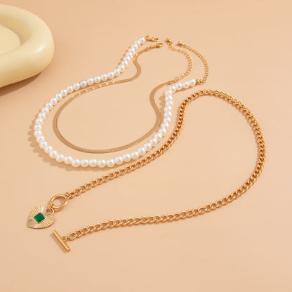 French teardrop shaped pearl pendant collarbone chain, fashionable irregular multi-layer alloy necklac